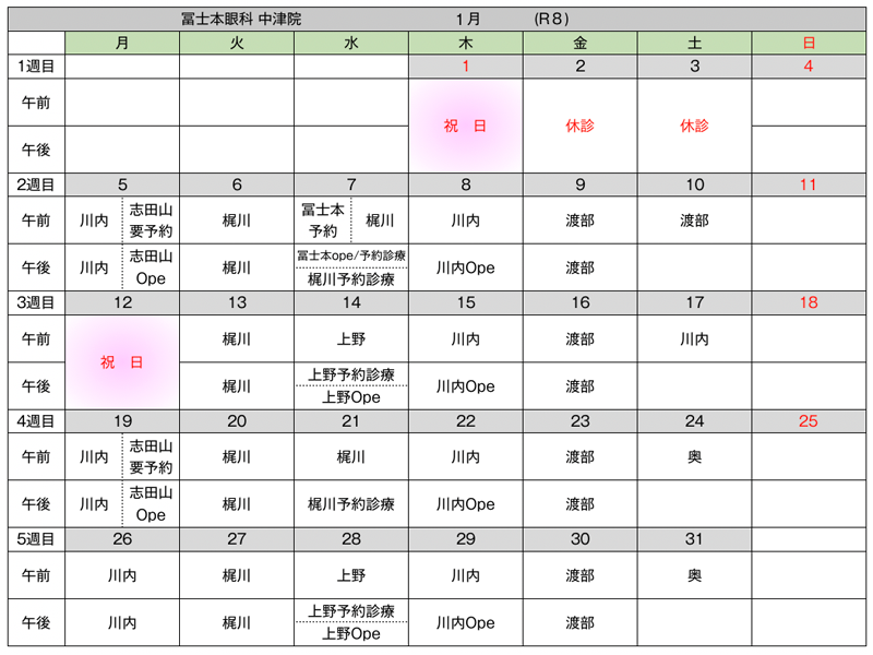担当医カレンダー