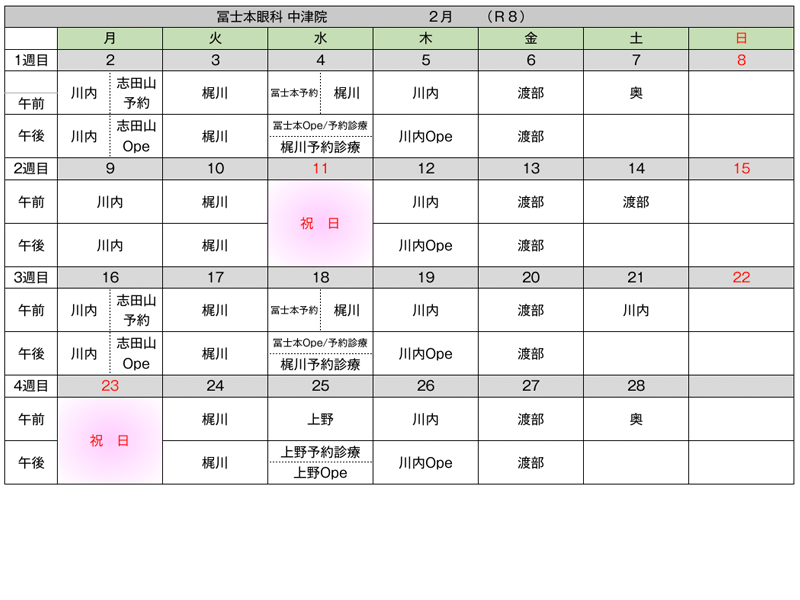 担当医カレンダー